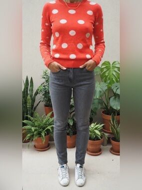 EXP Reversible Fitted Crewneck Sweater with White Polka Dots